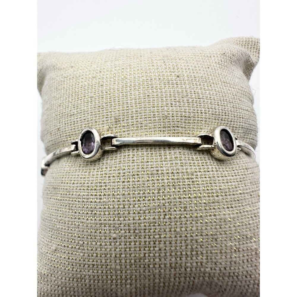 925 Sterling Silver Amethyst Link Bracelet February Birthstone 7”
